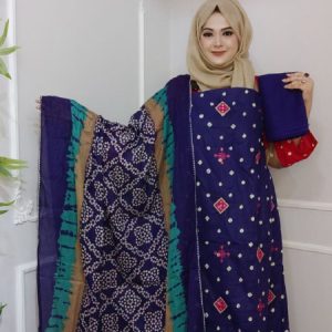 আজরাক ইনস্পায়ার্ড বুটিক বাঁধনি স্টাইল (আনস্টিচড) পার্পল কালার