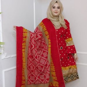 আজরাক ইনস্পায়ার্ড বুটিক বাঁধনি স্টাইল (আনস্টিচড) রেড কালার